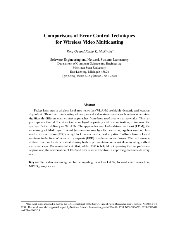 (PDF) Comparisons of error control techniques for wireless video ...