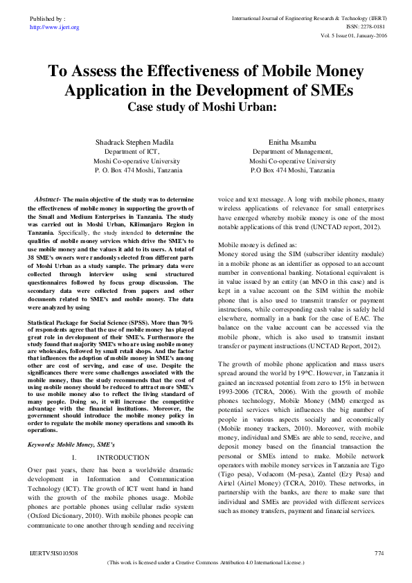 (PDF) To Assess the Effectiveness of Mobile Money Application in the ...