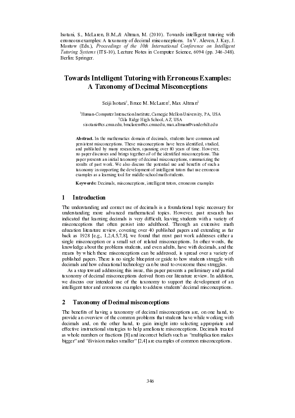 (PDF) Towards intelligent tutoring with erroneous examples: A taxonomy ...