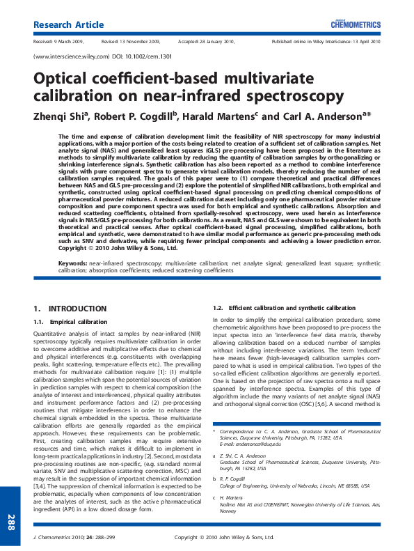 (PDF) Optical coefficient‐based multivariate calibration on near ...