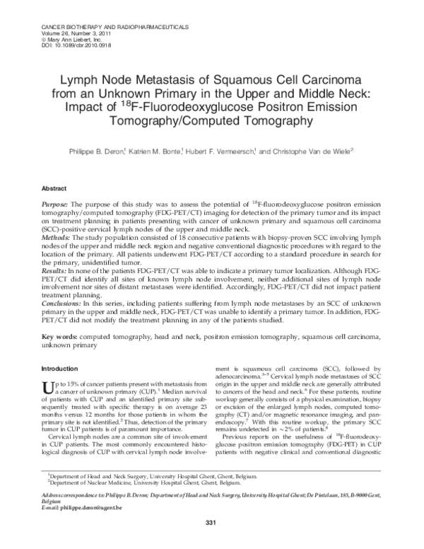 (PDF) Lymph Node Metastasis of Squamous Cell Carcinoma from an Unknown ...
