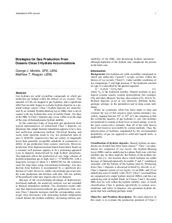 (PDF) Strategies for Gas Production From Oceanic Class 3 Hydrate ...