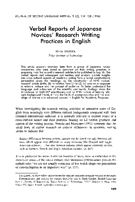 (PDF) Verbal reports of Japanese novices' research writing practices in ...