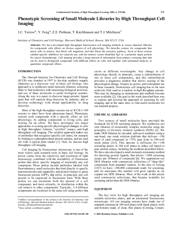 (PDF) Phenotypic Screening of Small Molecule Libraries by High ...