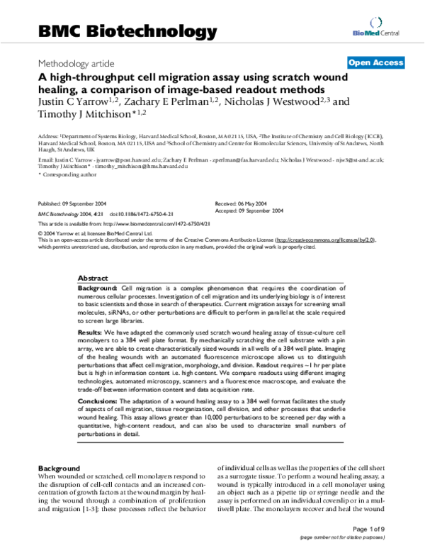 (PDF) A high-throughput cell migration assay using scratch wound ...