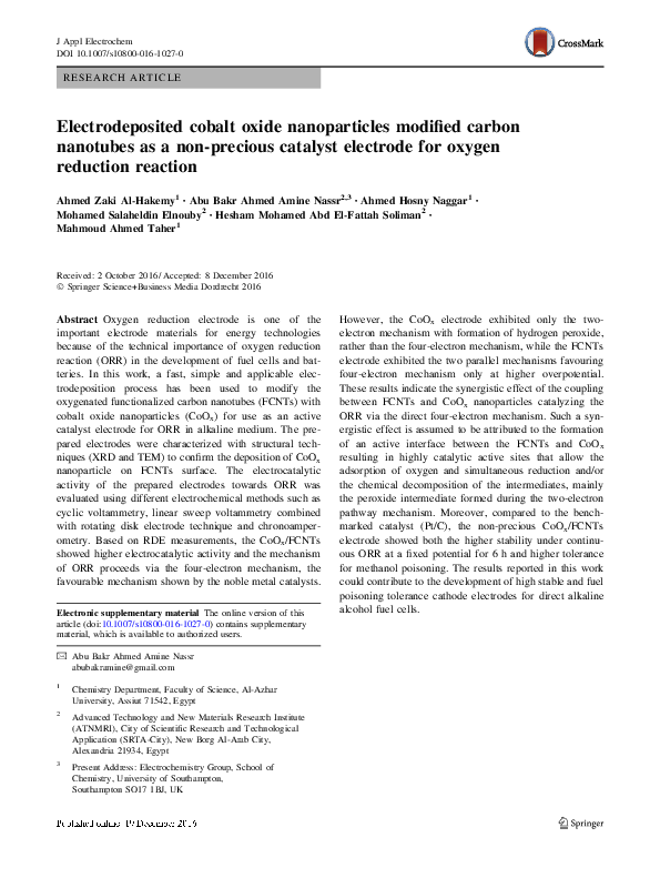 (PDF) Electrodeposited cobalt oxide nanoparticles modified carbon ...