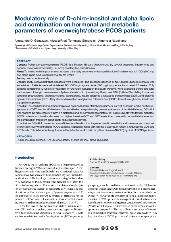 (PDF) Modulatory role of D-chiro-inositol and alpha lipoic acid ...