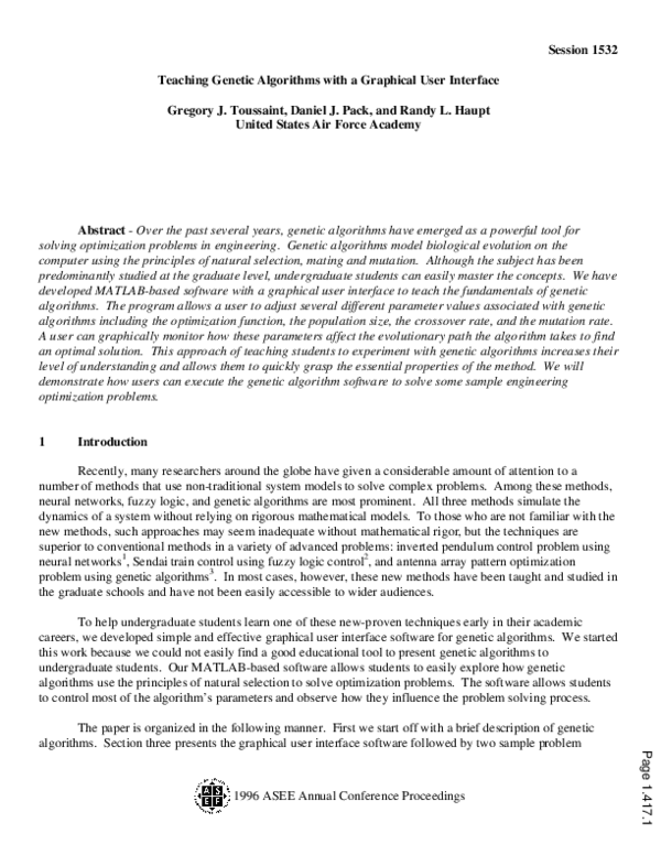 (PDF) Teaching Genetic Algorithms With A Graphical User Interface