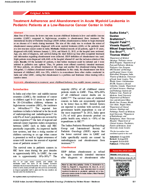 (PDF) Treatment Adherence and Abandonment in Acute Myeloid Leukemia in ...