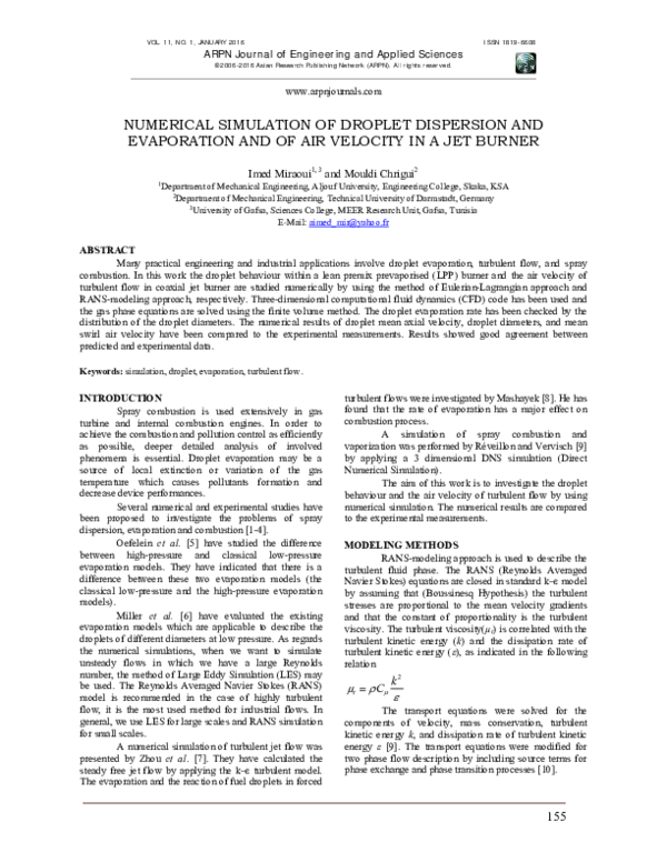 (PDF) Numerical Simulation of Droplet Dispersion and Evaporation and of ...