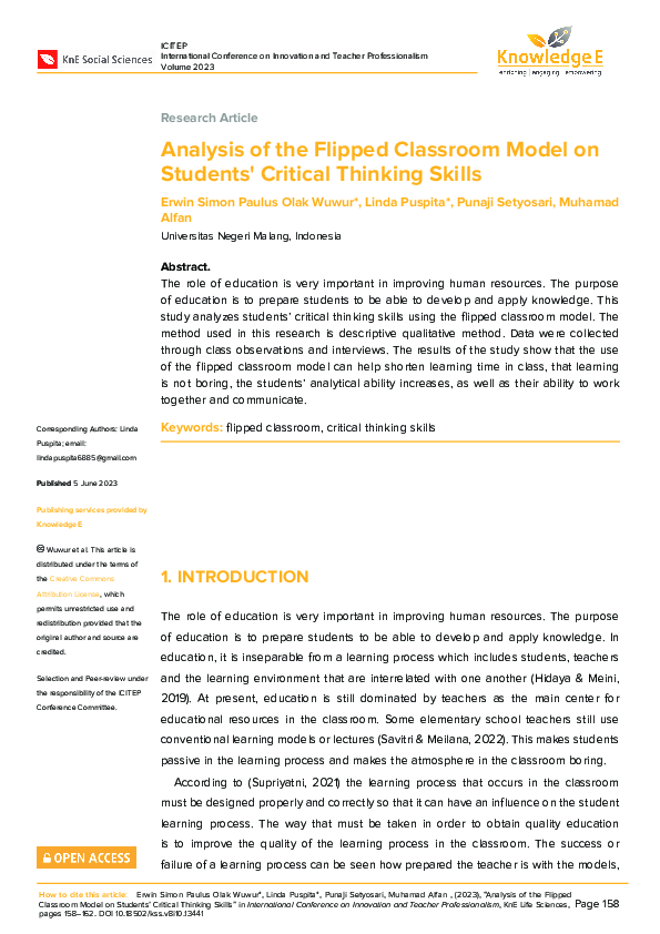 (PDF) Analysis of the Flipped Classroom Model on Students' Critical ...