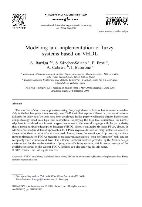 (PDF) Modelling and implementation of fuzzy systems based on VHDL