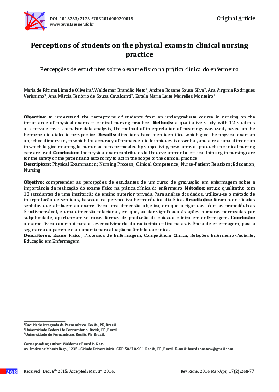 (PDF) Perceptions of students on the physical exams in clinical nursing ...