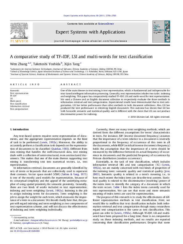 (PDF) A comparative study of TF*IDF, LSI and multi-words for text ...