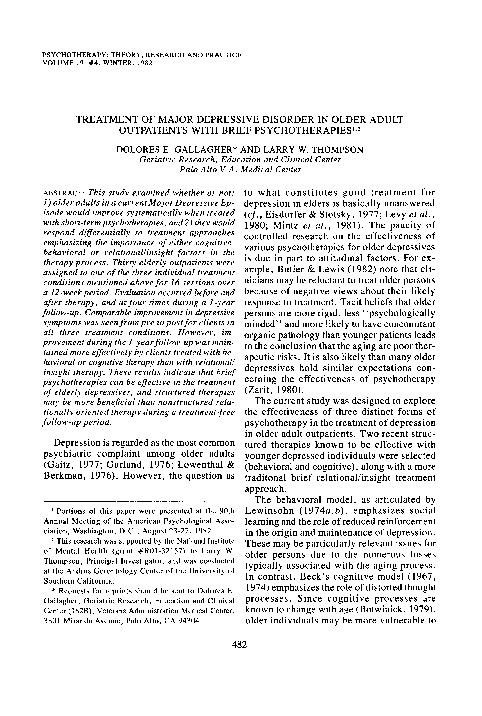 (PDF) Treatment of major depressive disorder in older adult outpatients ...