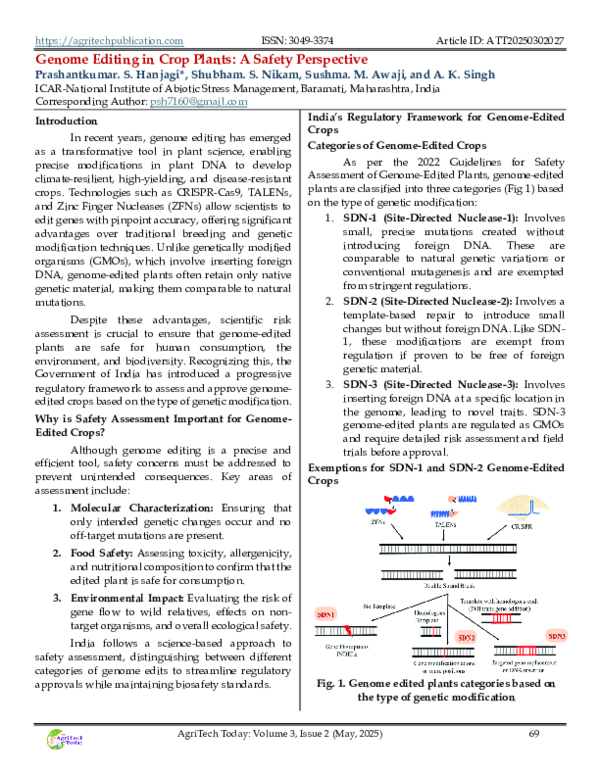(PDF) Genome Editing in Crop Plants: A Safety Perspective