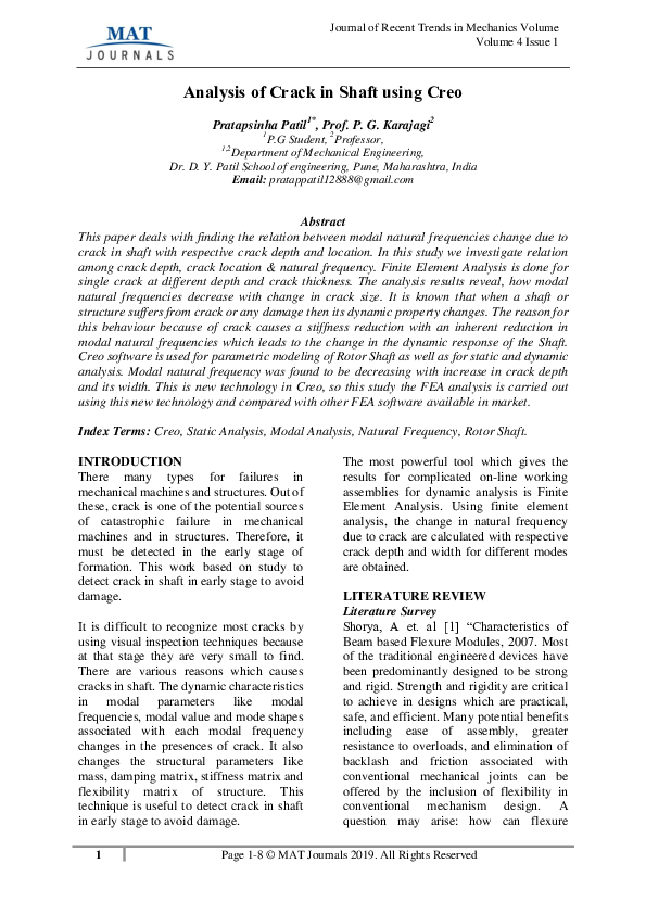 (PDF) Analysis of Crack in Shaft using Creo