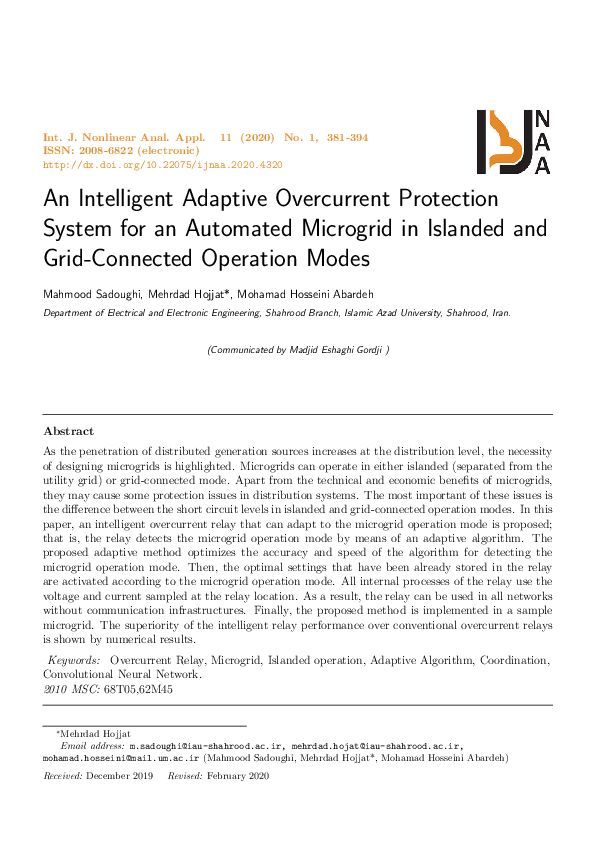 (PDF) An Intelligent Adaptive Overcurrent Protection System for an ...