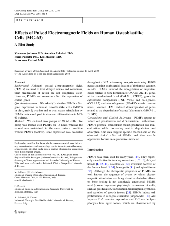 (PDF) Effects of Pulsed Electromagnetic Fields on Human Osteoblastlike ...