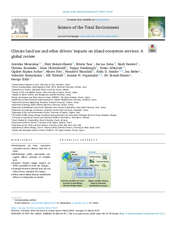 (PDF) Climate land use and other drivers' impacts on island ecosystem ...