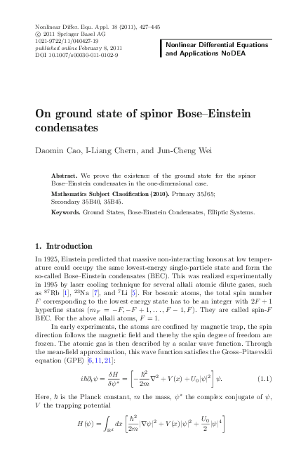 (PDF) On ground state of spinor Bose–Einstein condensates