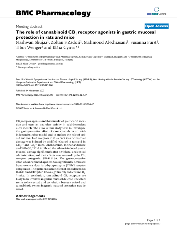 (PDF) The role of cannabinoid CB1 receptor agonists in gastric mucosal ...