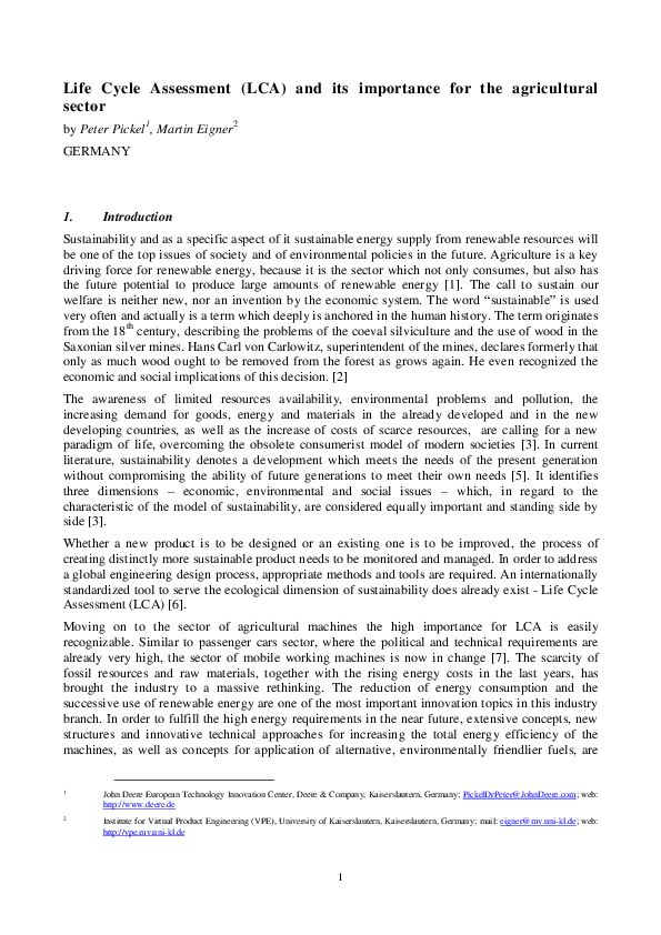 (PDF) Life Cycle Assessment ( LCA ) and its importance for the ...