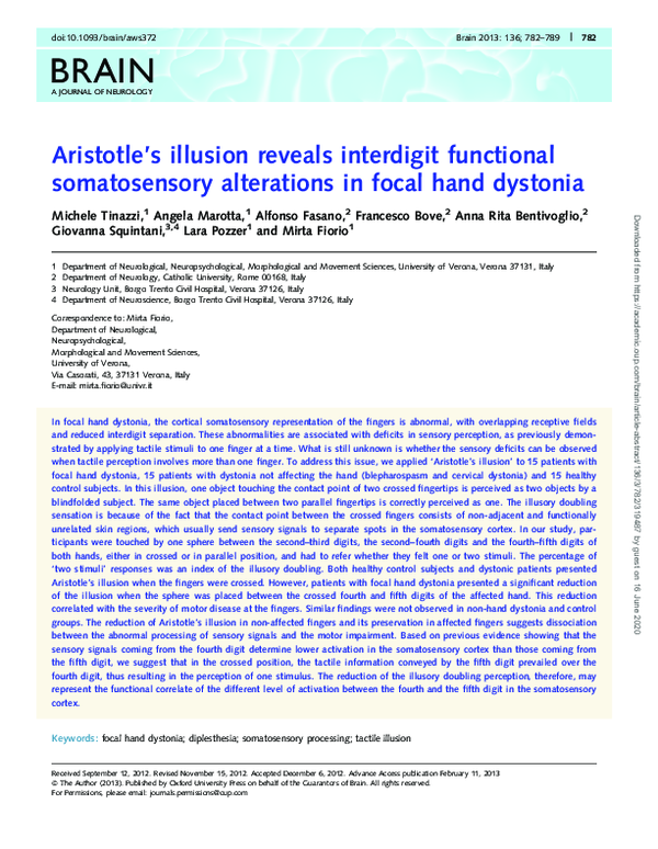 (PDF) Aristotle’s illusion reveals interdigit functional somatosensory ...