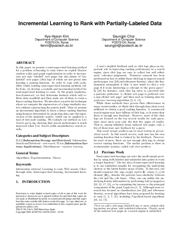 (PDF) Incremental learning to rank with partially-labeled data
