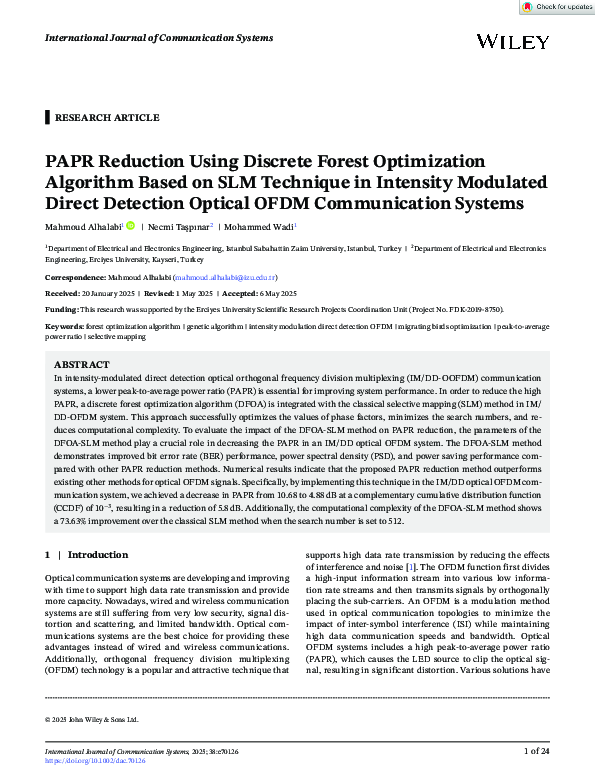 (PDF) PAPR Reduction Using Discrete Forest Optimization Algorithm Based ...