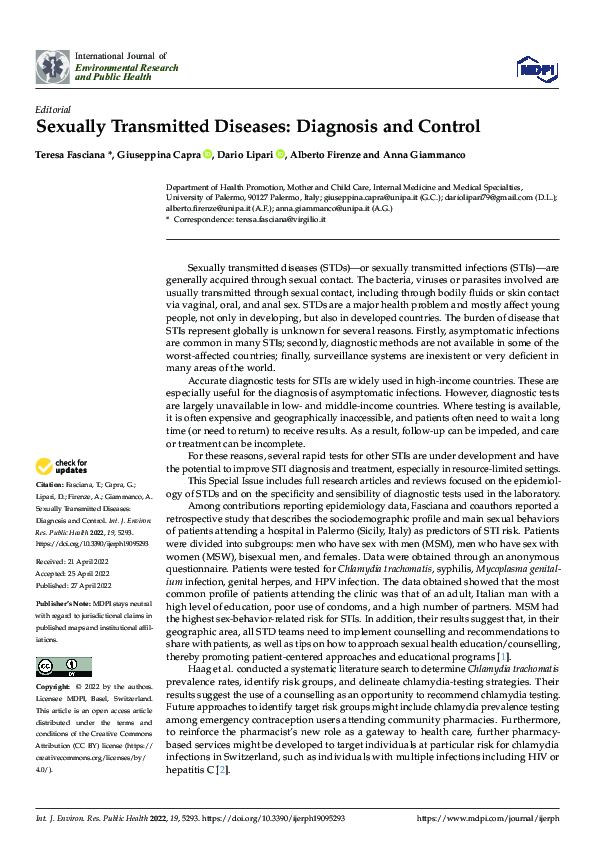 (PDF) Sexually Transmitted Diseases: Diagnosis and Control