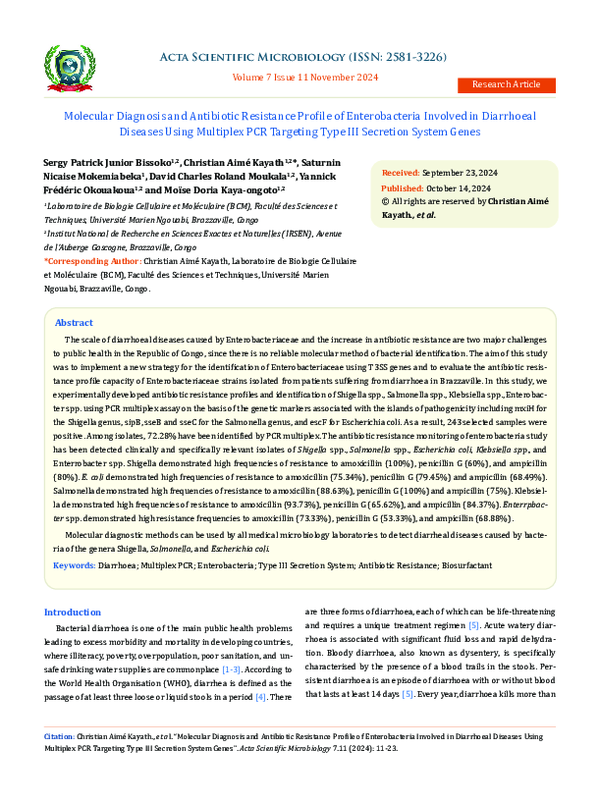 (PDF) Molecular Diagnosis and Antibiotic Resistance Profile of ...