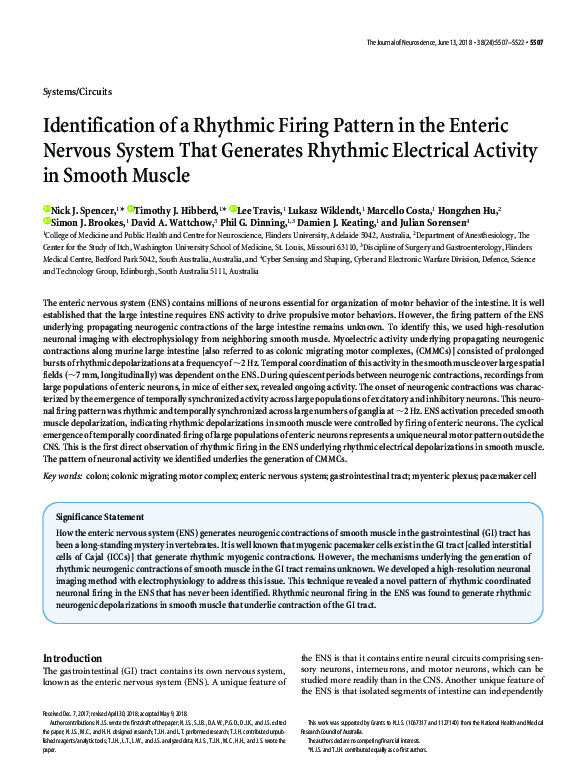 (PDF) Identification of a Rhythmic Firing Pattern in the Enteric ...