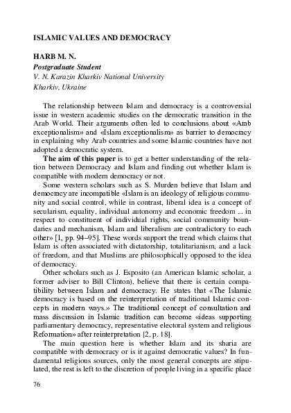 (PDF) ISLAMIC VALUES AND DEMOCRACY