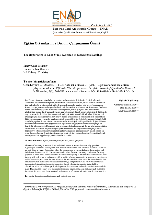 (PDF) The Importance of Case Study Research in Educational Settings