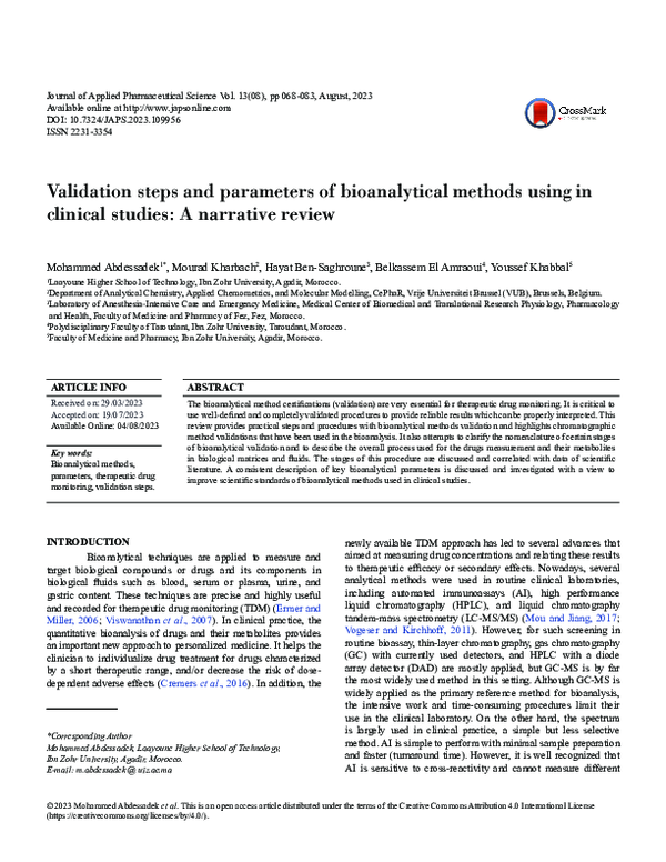 (PDF) Validation steps and parameters of bioanalytical methods using in ...