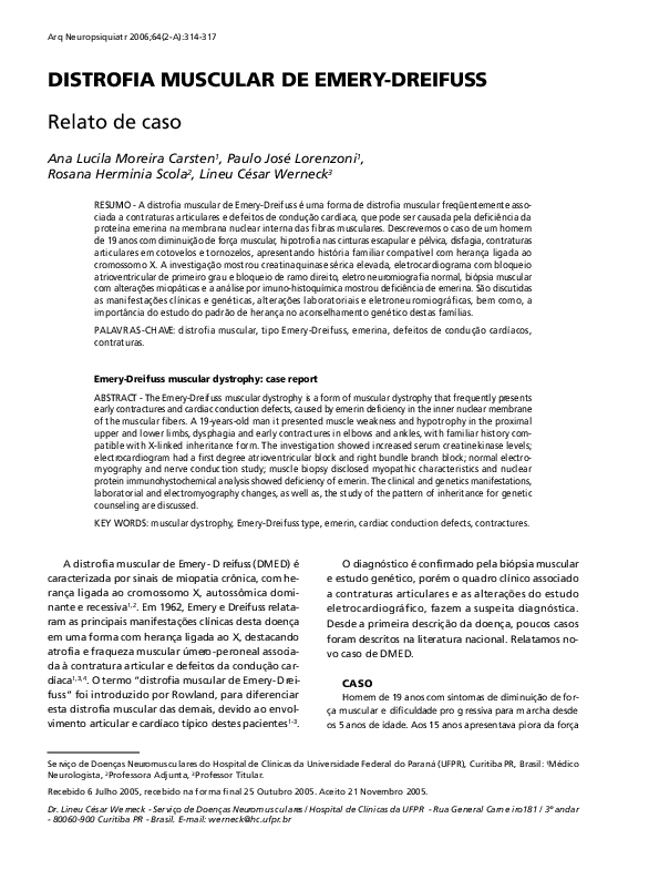 (PDF) Distrofia muscular de Emery-Dreifuss: relato de caso