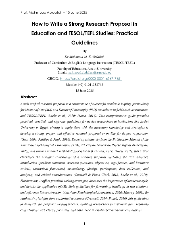 (PDF) How to Write a Strong Research Proposal in Education and TESOL ...