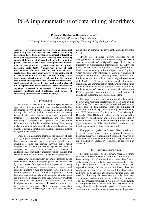 (PDF) FPGA implementations of data mining algorithms