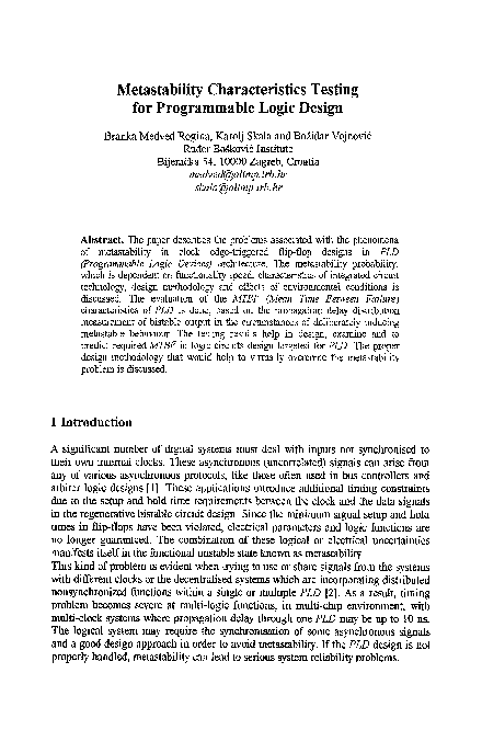 (PDF) Metastability characteristics testing for programmable logic design