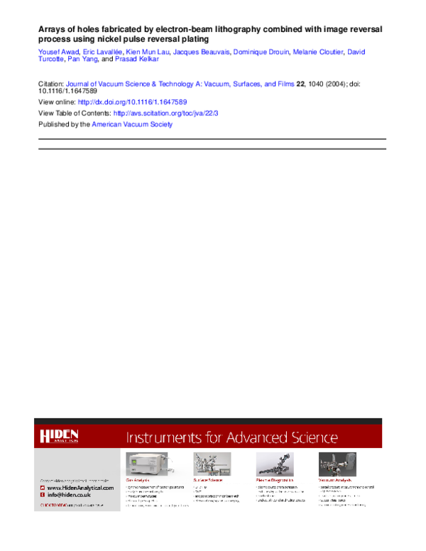 (PDF) Arrays of holes fabricated by electron-beam lithography combined ...