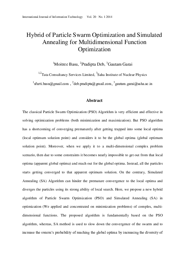 (PDF) Hybrid of Particle Swarm Optimization and Simulated Annealing for ...