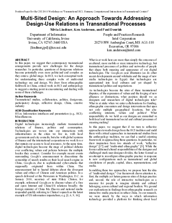 (PDF) Multi-Sited Design: An Approach Towards Addressing Design-Use ...