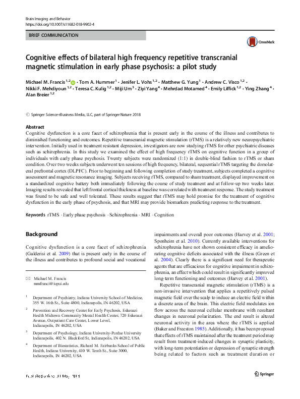 (PDF) Cognitive effects of bilateral high frequency repetitive ...