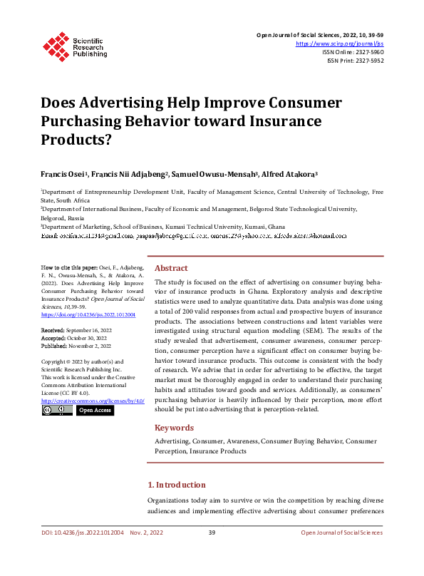 (PDF) Does Advertising Help Improve Consumer Purchasing Behavior toward ...