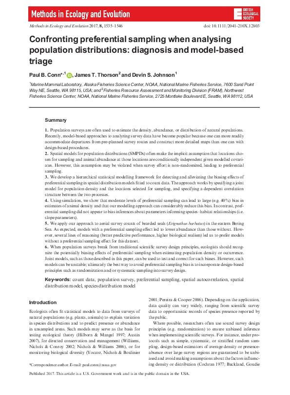 (PDF) Confronting preferential sampling when analysing population ...