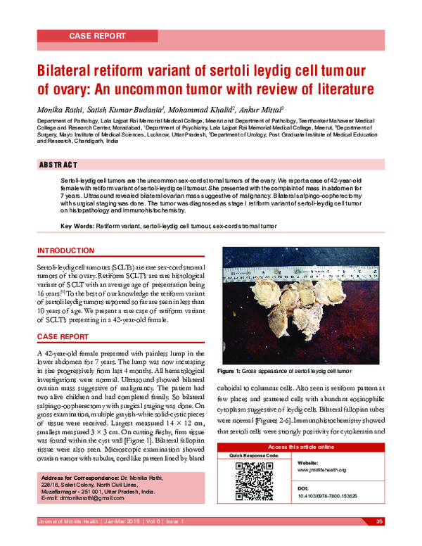 (PDF) Bilateral retiform variant of sertoli leydig cell tumour of ovary ...