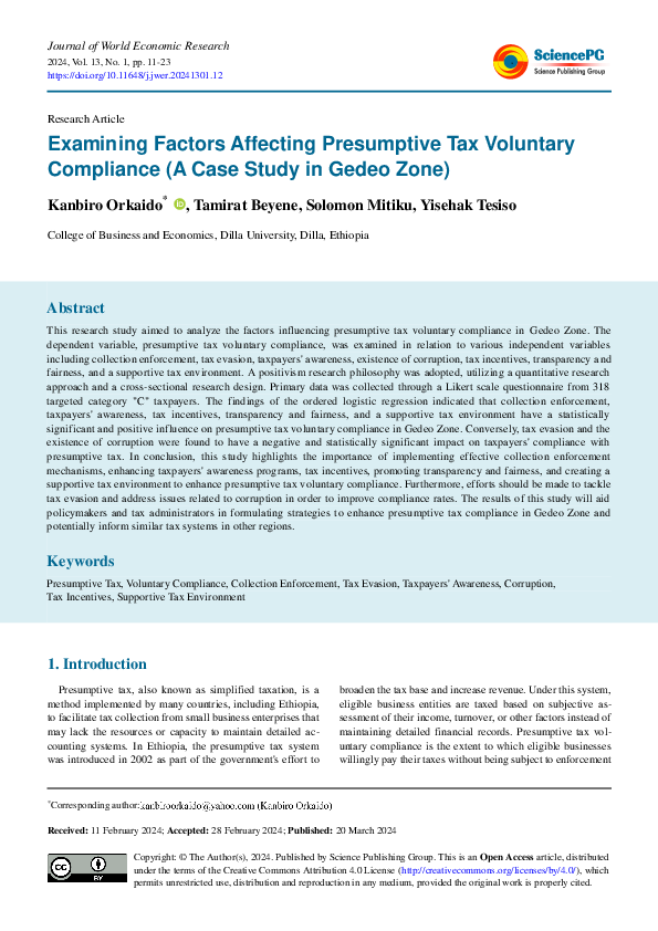 (PDF) Examining Factors Affecting Presumptive Tax Voluntary Compliance ...