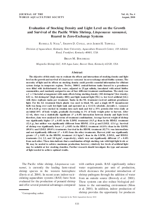 (PDF) Evaluation of Stocking Density and Light Level on the Growth and ...