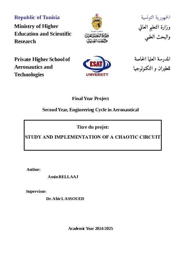 (PDF) Titre du projet: STUDY AND IMPLEMENTATION OF A CHAOTIC CIRCUIT